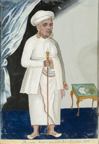 Assessor at the civil court for Indian citizens in Tranquebar. Except for this information, no other archival notes have been found on this picture. There is a slight chance that it may portray Cadi Ussen Mareikar. National Museum of Denmark (Du.540)