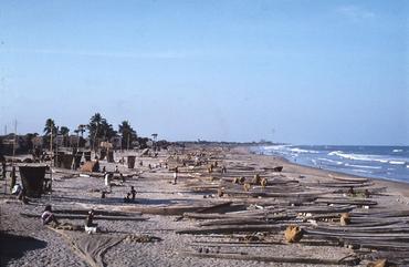 Fishers work space at the beach in front of the their living quarter in the northern part of Tharangampadi. Photo: Esther Fihl, 1981. National Museum of Denmark