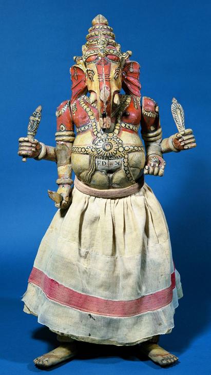 Small wooden sculpture of lord Ganesha, entered in the Royal Danish Kunstkammer in 1780. Photo: Lennart Larsen, 1978. National Museum of Denmark (Inv.no. Da.36)