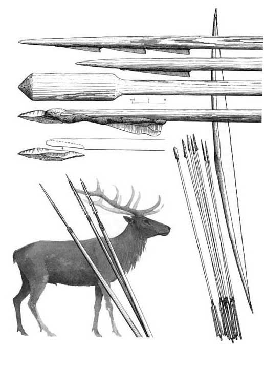 The stone Age hunter's bow and arrow