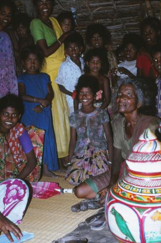 From the scene of collecting 1981. Local fisher women took the responsibility of ordering ornamented weeding pots for the collection of items to be shipped to Denmark. Photo: Esther Fihl. National Museum of Denmark