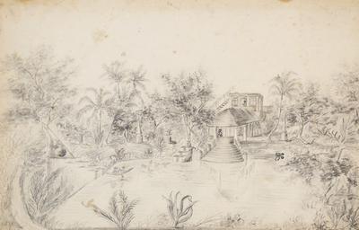 In the nearby village, Poreyar lay the governor’s garden estate, c. two kilometres from Tranquebar. The drawing of the garden house is made by Adele Mourier, 1830s. National Museum of Denmark