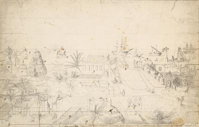 Sketch of the Parade Ground in front of Fort Dansborg in Tranquebar, by Adele Mourier, 1830s. National Museum of Denmark