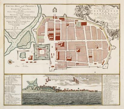 Map of Tranquebar by Matthias Seutter, 1756. The map is produced after an original from 1671 by Jacob Storzell. National Museum of Denmark